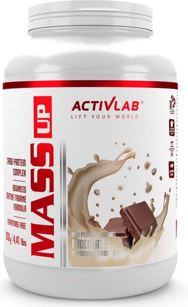 Activlab Mass Up – Ganador de Peso con Carbohidratos, Proteína, Creatina y Taurina, Chocolate, 2000 g