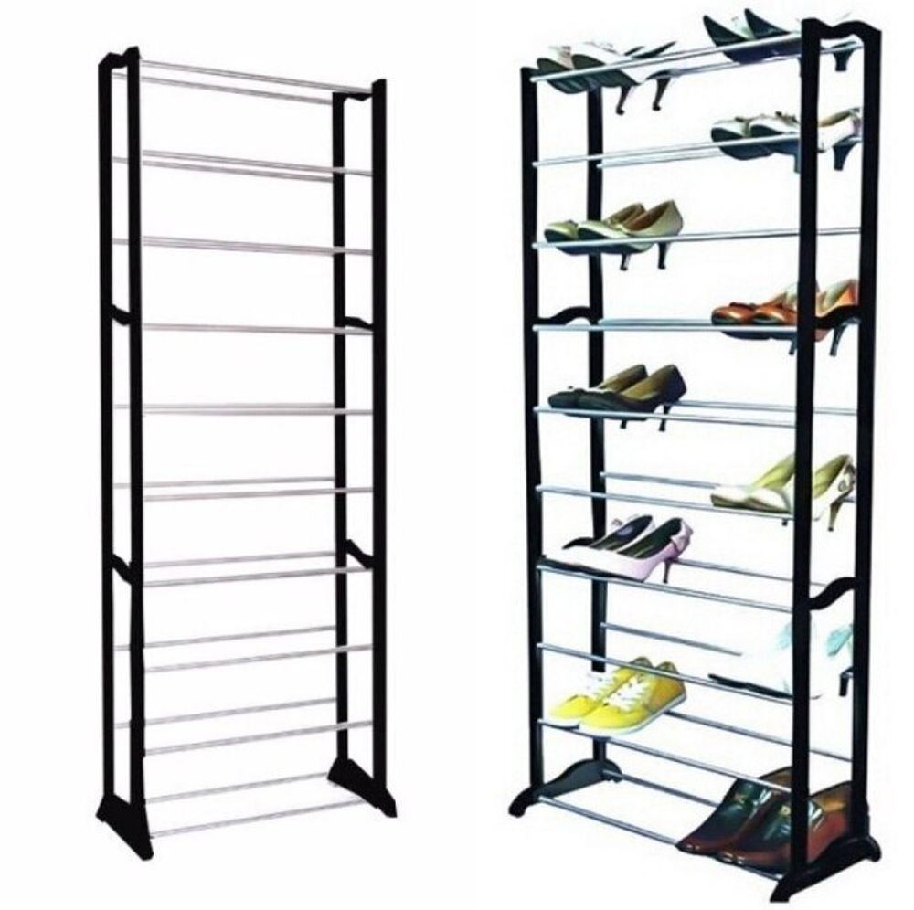 Schuhregal Schuhablage mit 10 Böden Schuhständer aus Metall Schuhschrank für 30 Paar Schuhe Stapelbaren Schuh-Organizer 140 x 25 x 51cm Schwarz Retoo