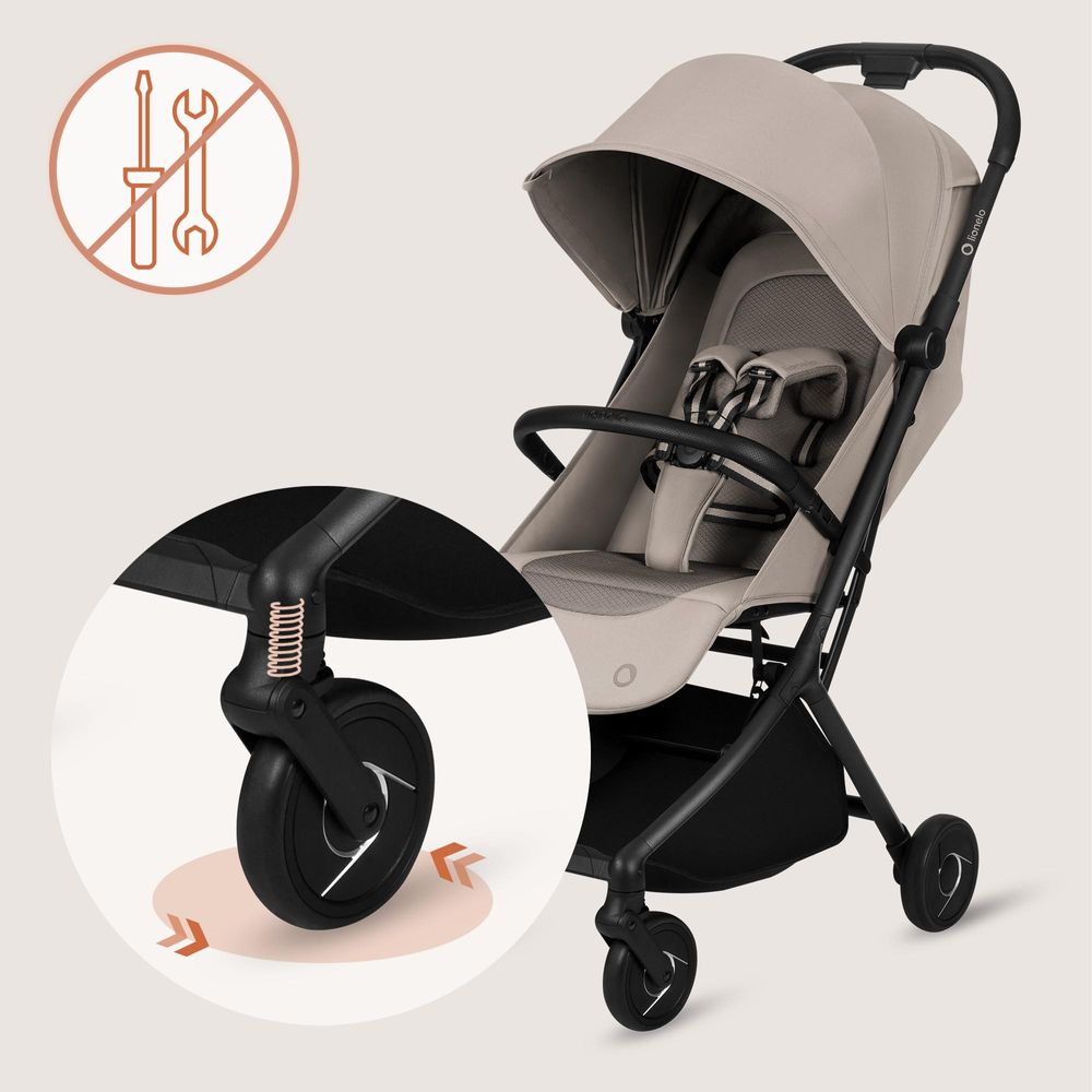 Lionelo Sia Buggy ultraleicht 5,9 kg, kompakt klappbar 18x51x49 cm, Einhand-Faltung, UPF50+, ER-Räder, Dri-Seat, Zubehör-Set - Beige Sand