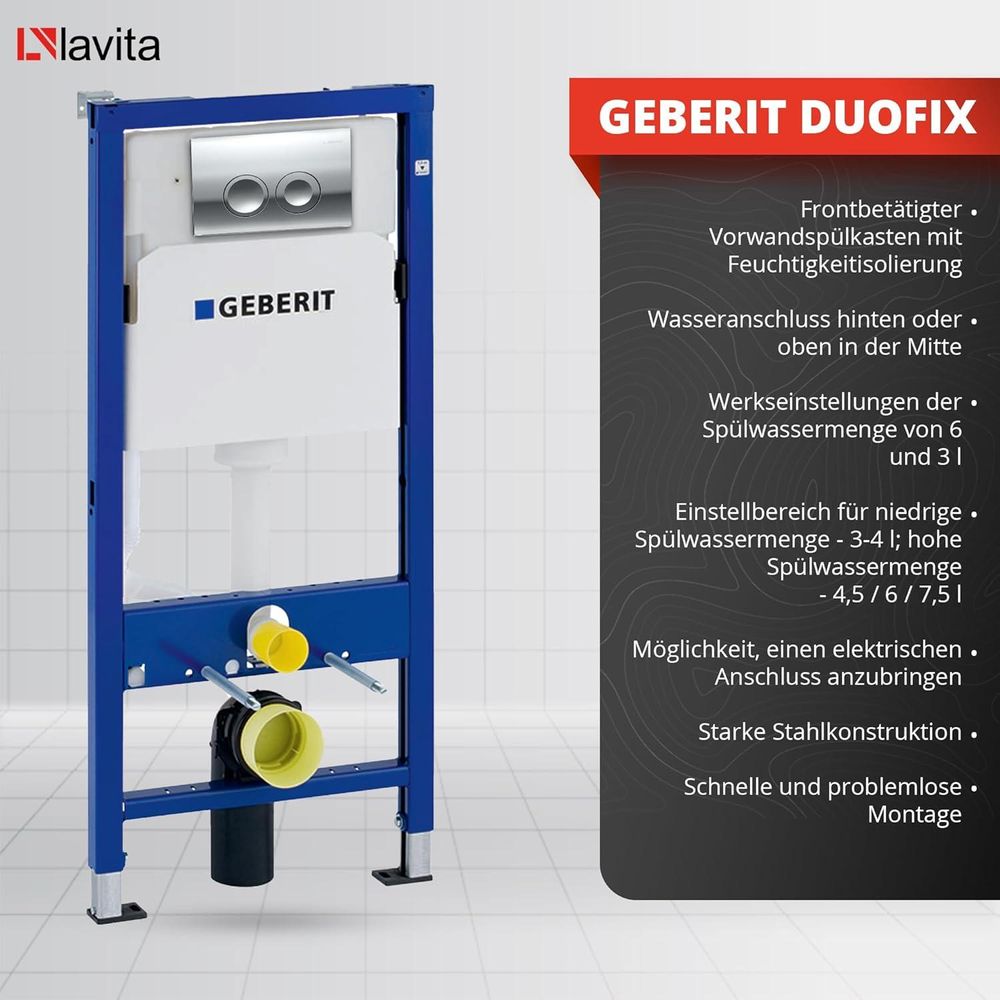 GEBERIT Duofix Basic Vorwandelement + Wand-WC Dalia Becken Weiß Spülrandlos + Bedienplatte Delta 25 für Doppelspülung