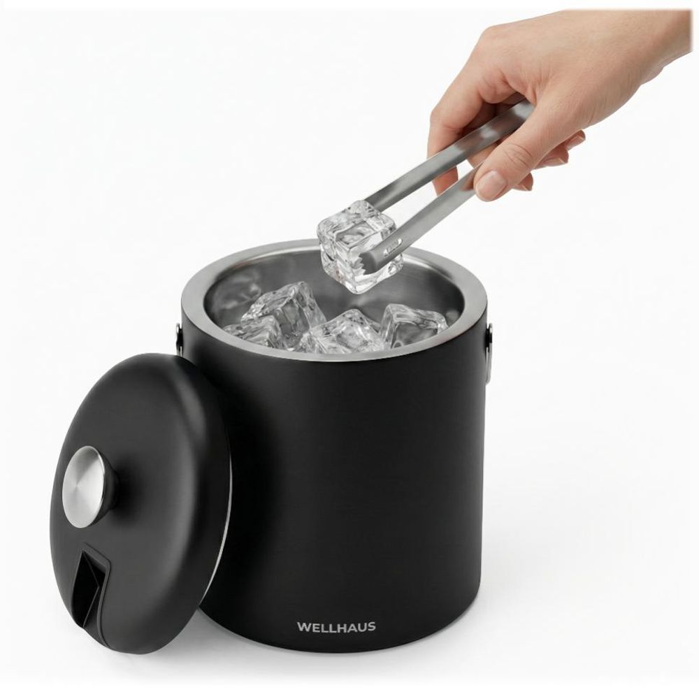 WELLHAUS Eiskübel mit Zange 1,3l Schwarz