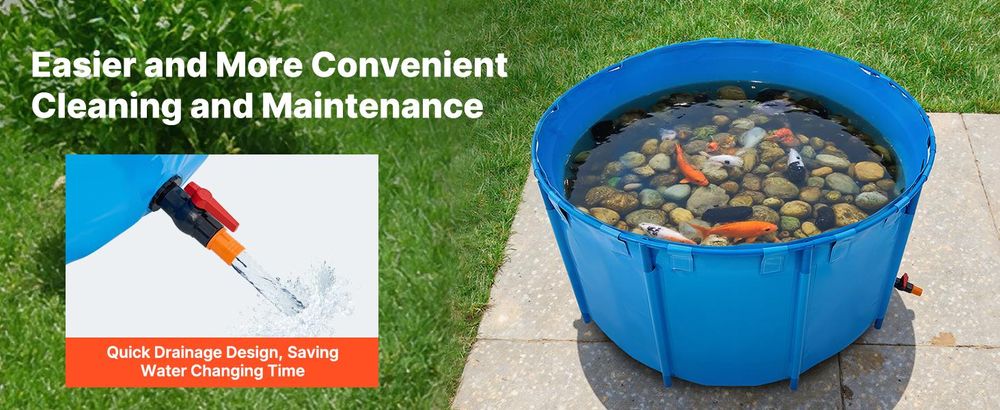VEVOR Canvas Fischteich, 270 Gallonen oberirdischer Fischteich, PVC Koi-Tank mit klarem Sichtfenster, rechteckiger Goldfischtank mit Edelstahlrahmen und Ablassventil, zur Zucht von Koi, Bewässerung (Schwarz), Rund-820 Gallonen