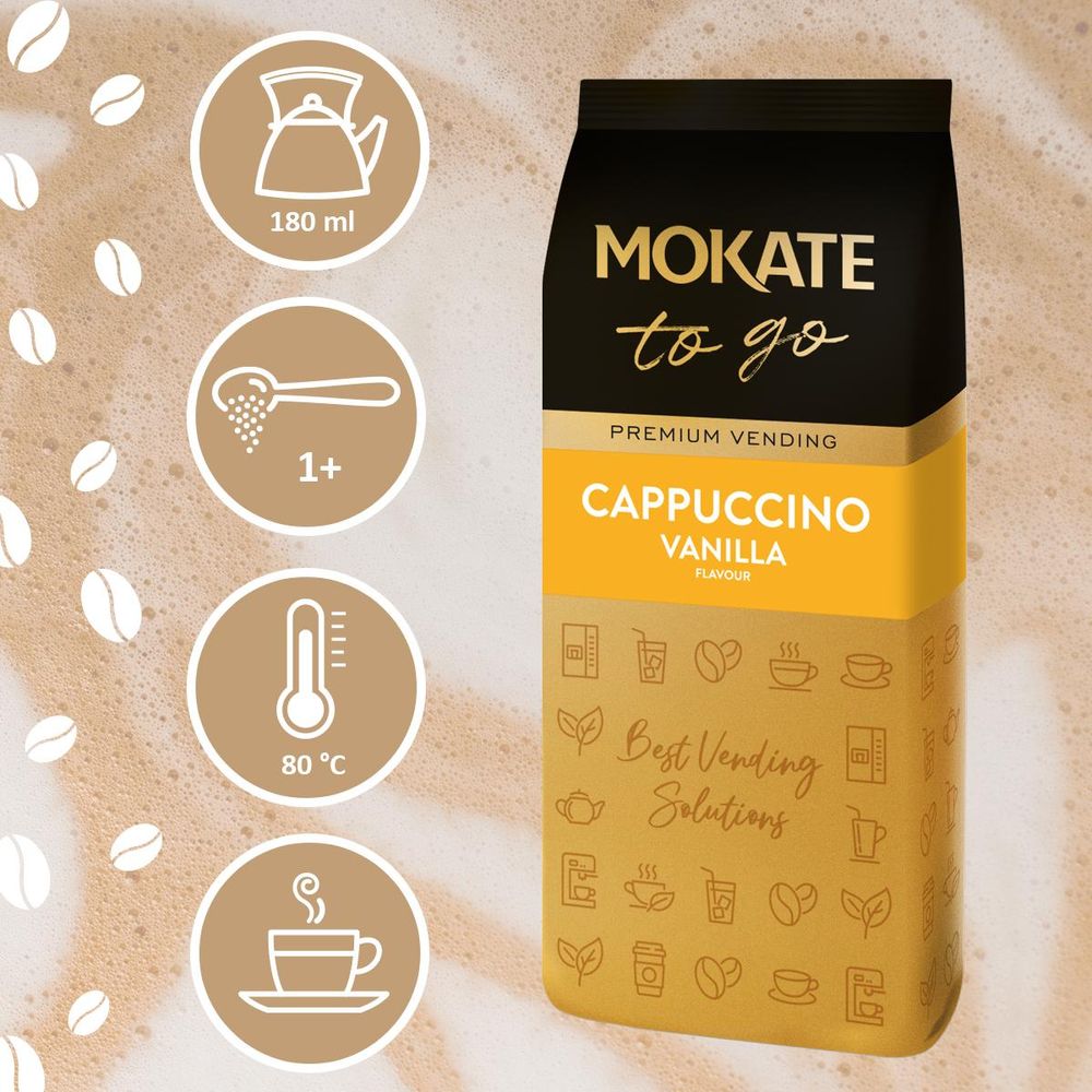 Mokate To Go Cappuccino Wanilia - Kawa Instant Rozpuszczalna Vanilla Do Automatów Premium Vending 1kg