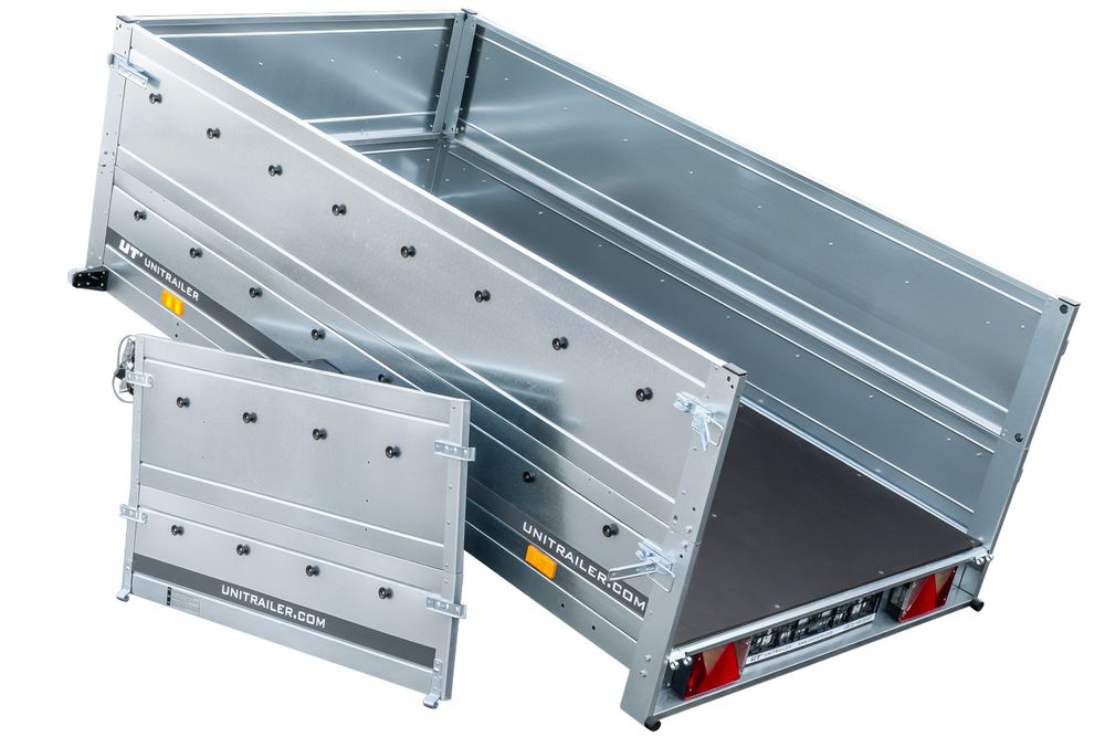 Pkw Anhänger Kipper 230x125 Garden Trailer 230 KIPP Unitrailer 750 kg mit Stützrad und zusätzlichen Bordwänden
