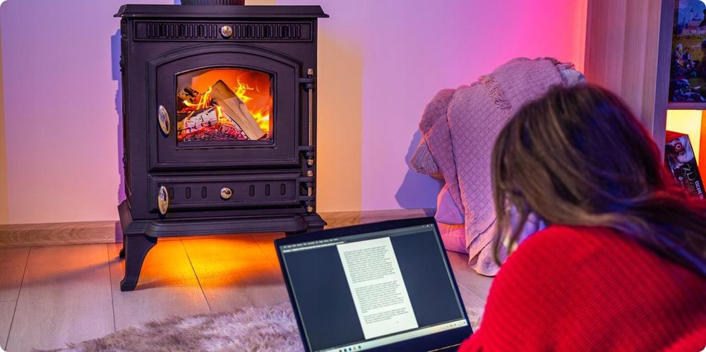 Gusseiserner Kaminofen THUNDER® MITRA 7 kW mit Scheibenspülung, Kalte Tür, EcoDesign, Holzofen aus Gusseisen,