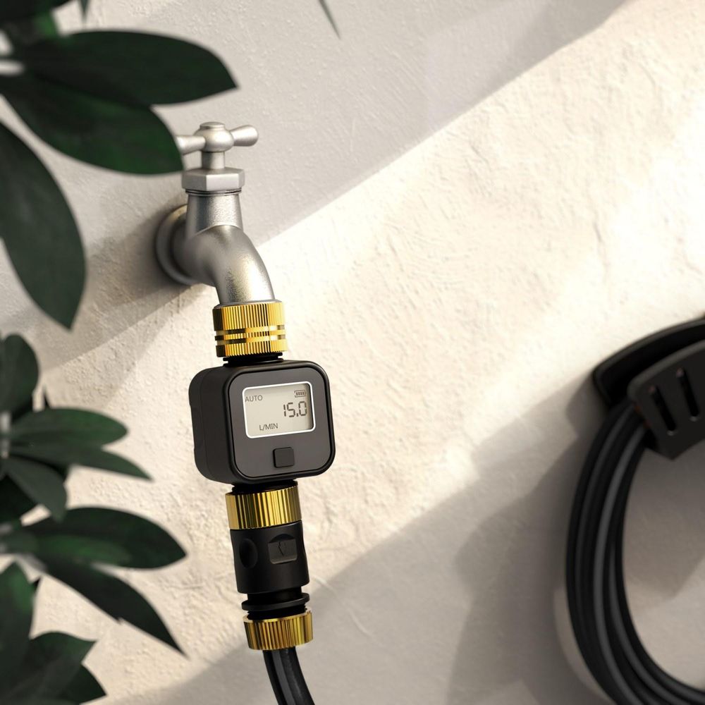Brandson Wasserzähler, Wassermengenzähler, digital, Durchflussmesser, 3/4 Zoll, Wasseruhr Garten Durchflussmesser, Display, 4 Modi, Liter/Gallone, IPX5, Batterieanzeige