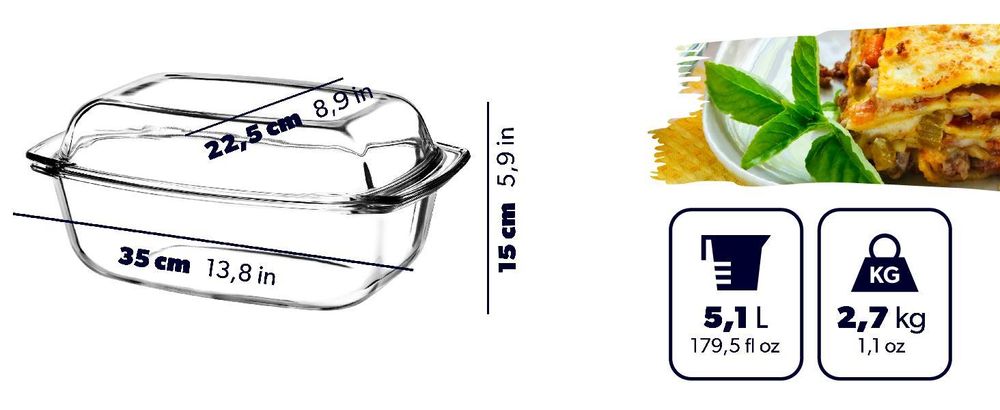 KADAX Auflaufform aus hitzebeständigem Glas "Backe", Glasbräter mit Deckel, transparent, rechteckig, 5.1L