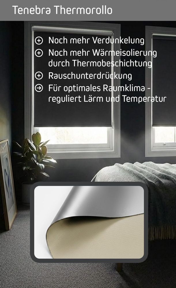 Verdunkelungsrollo Thermorollo Fenster Tenebra ohne Bohren Klemmfix 140x160cm grau