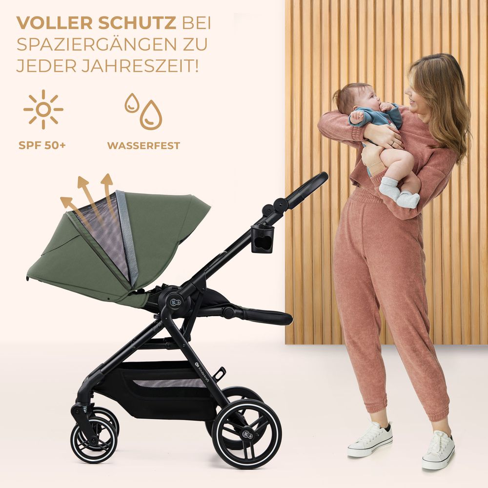 Kinderkraft YOXI - Kinderwagen bis 27 kg - leicht - wendig - pannensichere Räder - TRAVEL SYSTEM - verstellbare Rückenlehne - Grün