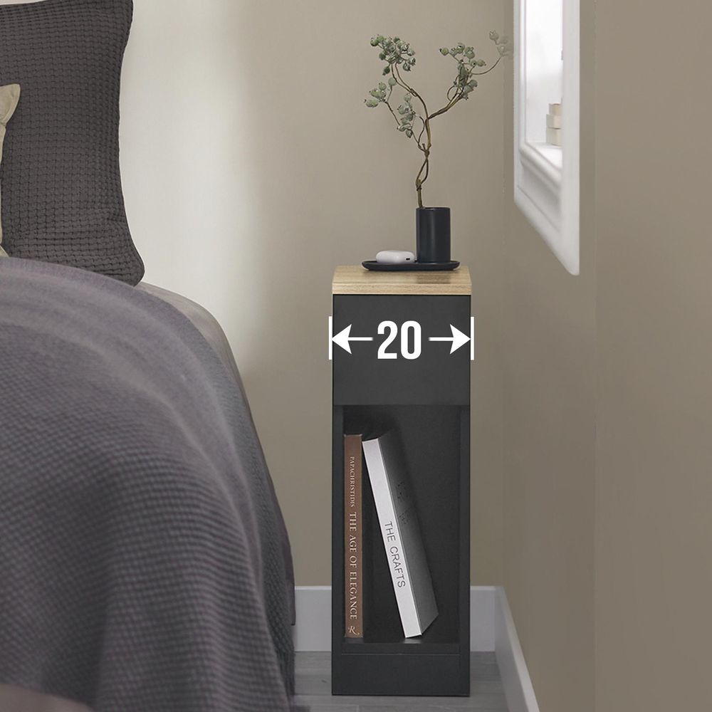 SoBuy 2er Set Nachttisch schmal Nachtschrank Beistelltisch mit Schublade und Ablage Nachtkästchen Nightstand für Schlafzimmer Wohnzimmer FBT111-SCHx2