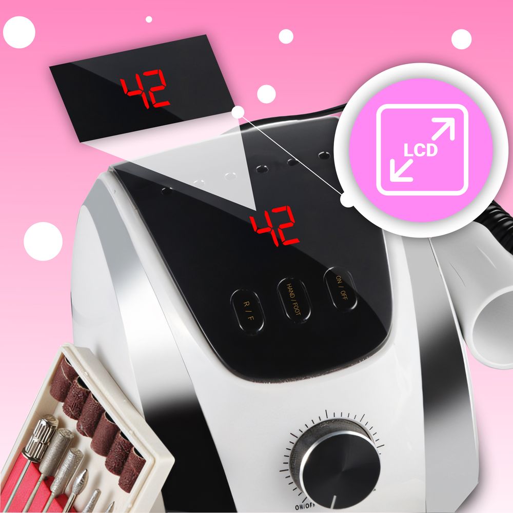 Elektrische Nagelfräser Set 65W, Profi 35.000 U/Min, LED, Gelnägel, Maniküre und Pediküre, einstellbare Geschwindigkeit, Fußpedal und 6 Bits, Retoo