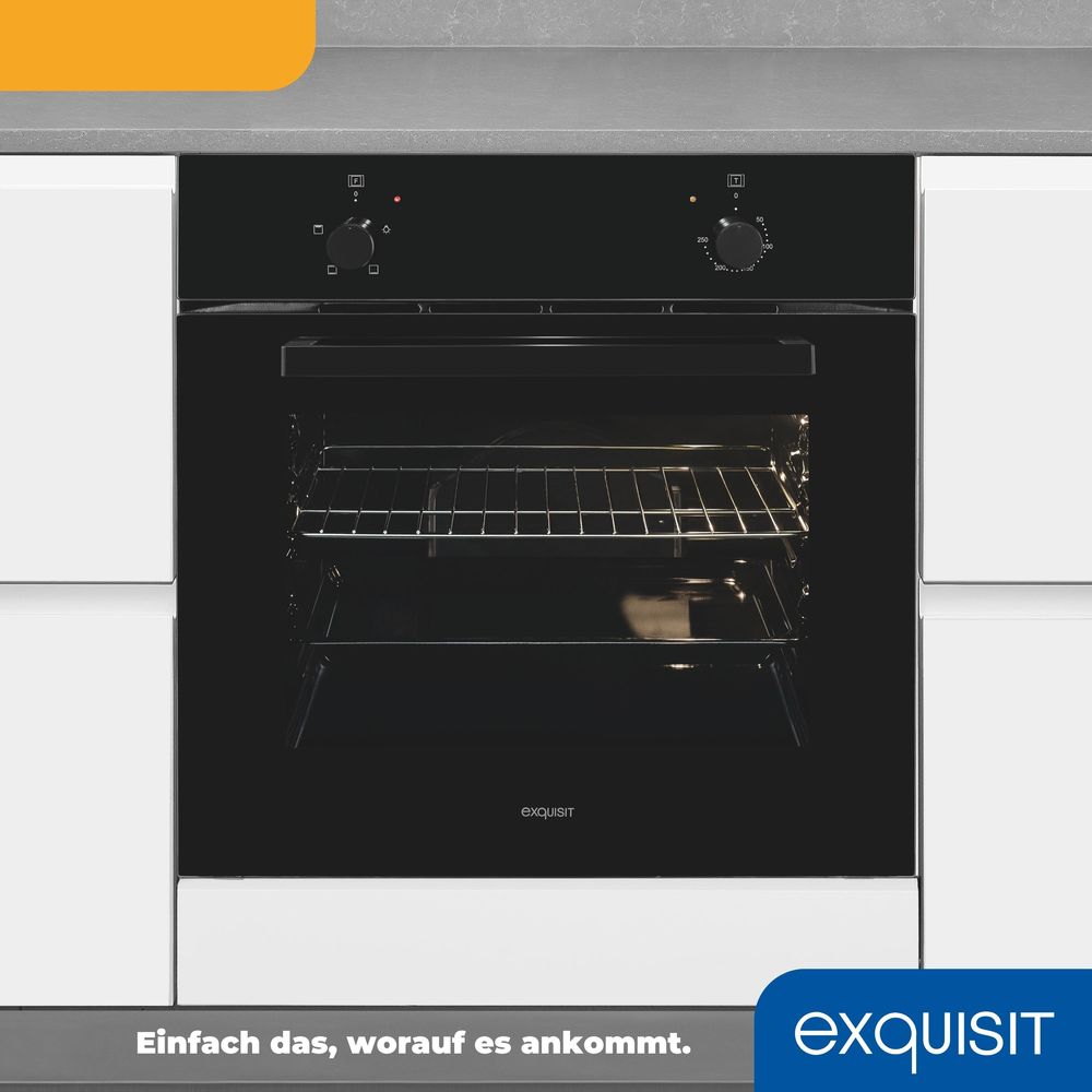 Exquisit Einbaubackofen EBE255-020 schwarz | Energieeffizienzklasse A | 59,0 l Garraum | Einbaubackofen 60 cm
