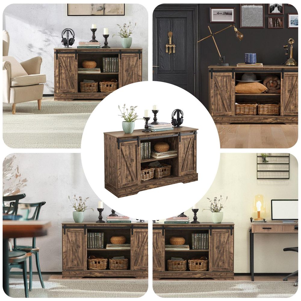 SoBuy Sideboard Küchenschrank Kommode Flurschrank Beistellschrank mit Schiebetüren Verstellbare Regalböden Platzsparend Vielseitig für Küche FSB60-N