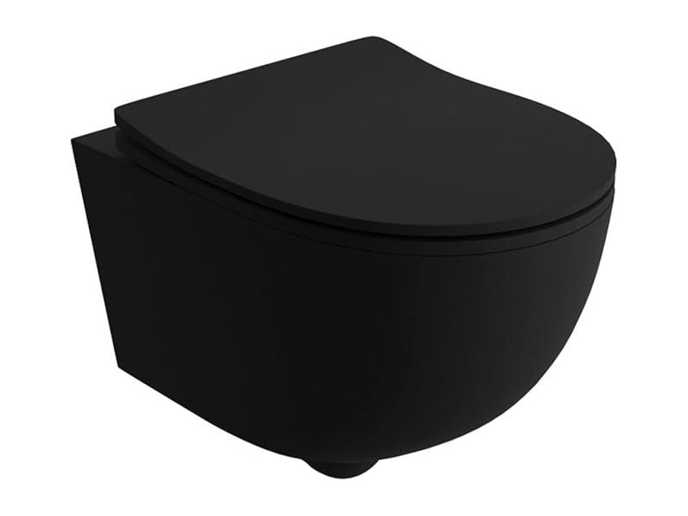 LAVITA Wand-WC Brava Black Hänge Toilette WC Sitz Toilettendeckel mit Absenkautomatik & Metallscharniere Hängend Toiletten Tornado Spülsystem Schwarz