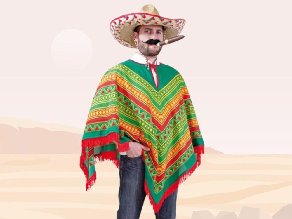 Erwachsenenkostüm Poncho in Grün Mexiko (XL)