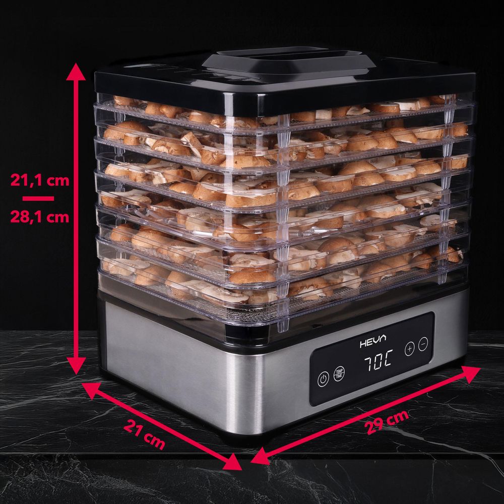 HEVA NIVA Suszarka do grzybów żywności 450 W 6 sit stal nierdzewna Timer LED