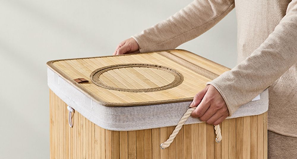 SONGMICS Pfandflaschen-Sammelbehälter, 95 L Pfandflaschen-Behälter, Bambus