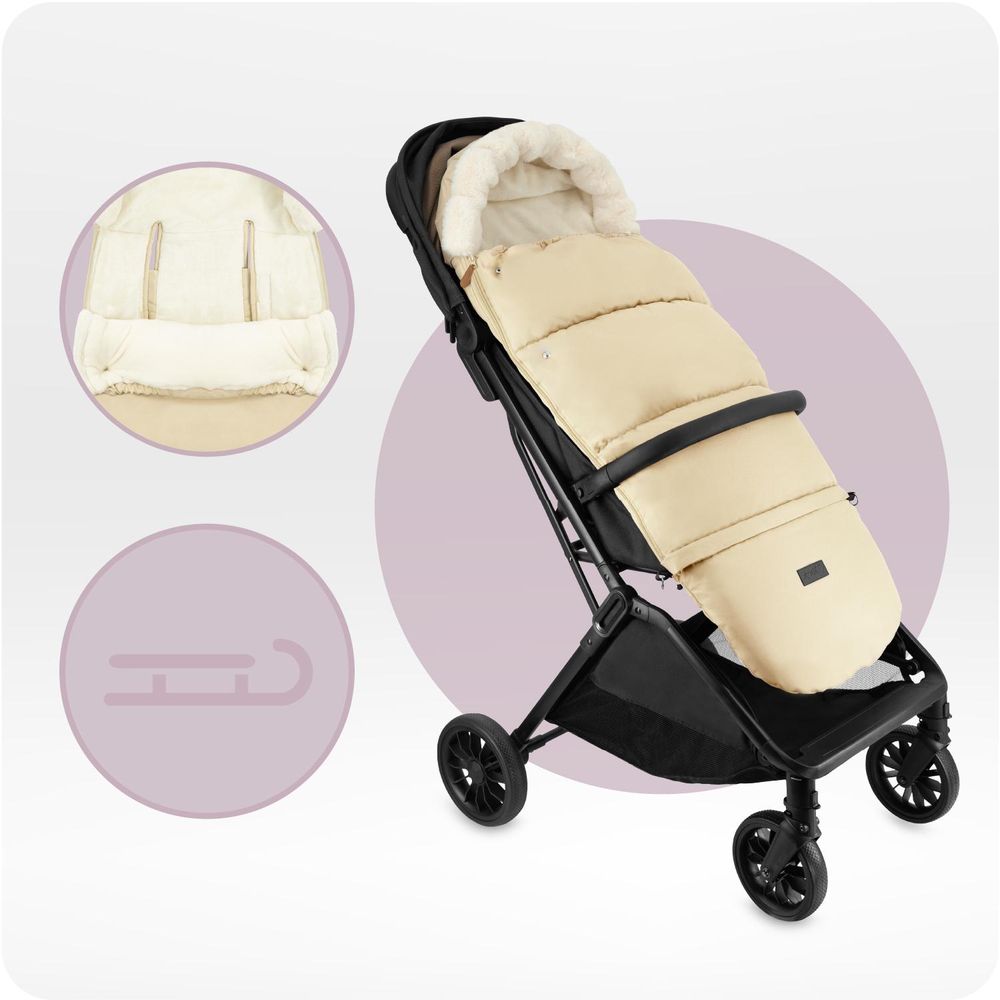 MoMi SARDI – 2-in-1 Fußsack & Tasche für Kinderwagen, abtrennbar zur Tasche, mit Fleece-Futter & Gurtschlitzen – Beige