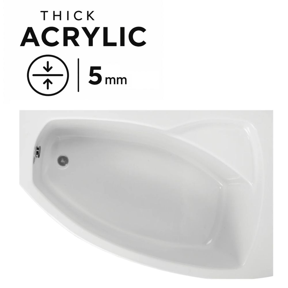 AQUA for you | Badewanne - Polimat Frida - Asymmetrische Eckbadewanne - 150x100 cm - Rechts - Weiß - mit Siphon, Gestell, Füßen, Acrylwanne
