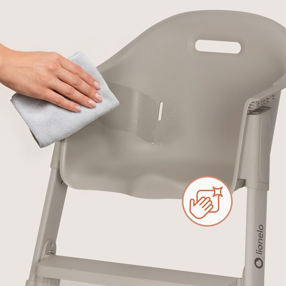 Lionelo Beny Baby Hochstuhl mit 3-Punkt-Gurt, verstellbarem Tablett & Fußstütze, platzsparend, 6–36 Monate bis 15 kg - Beige