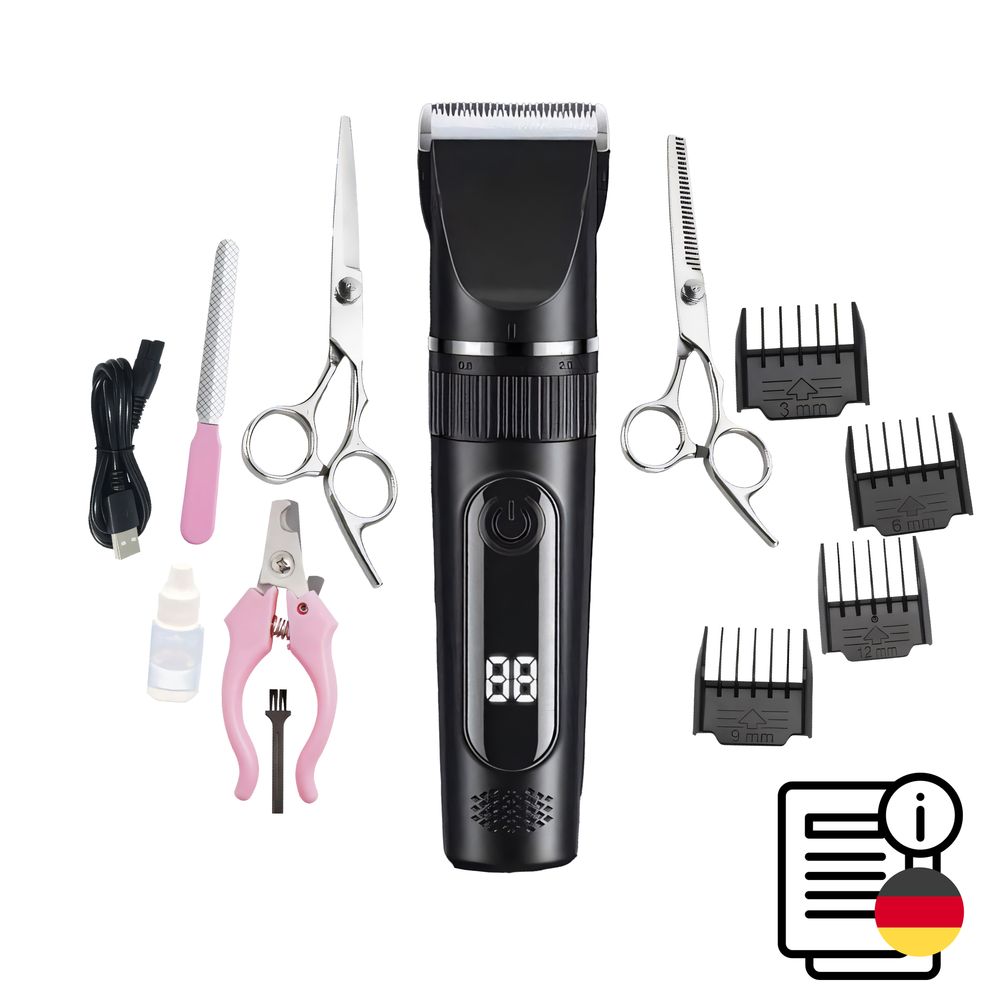 Leise Profi Schermaschine für Hunde und Katzen, Tierhaarschneider mit LED-Anzeige, kabelloser Tierhaarschneider Set, 5 Längenstufen Retoo