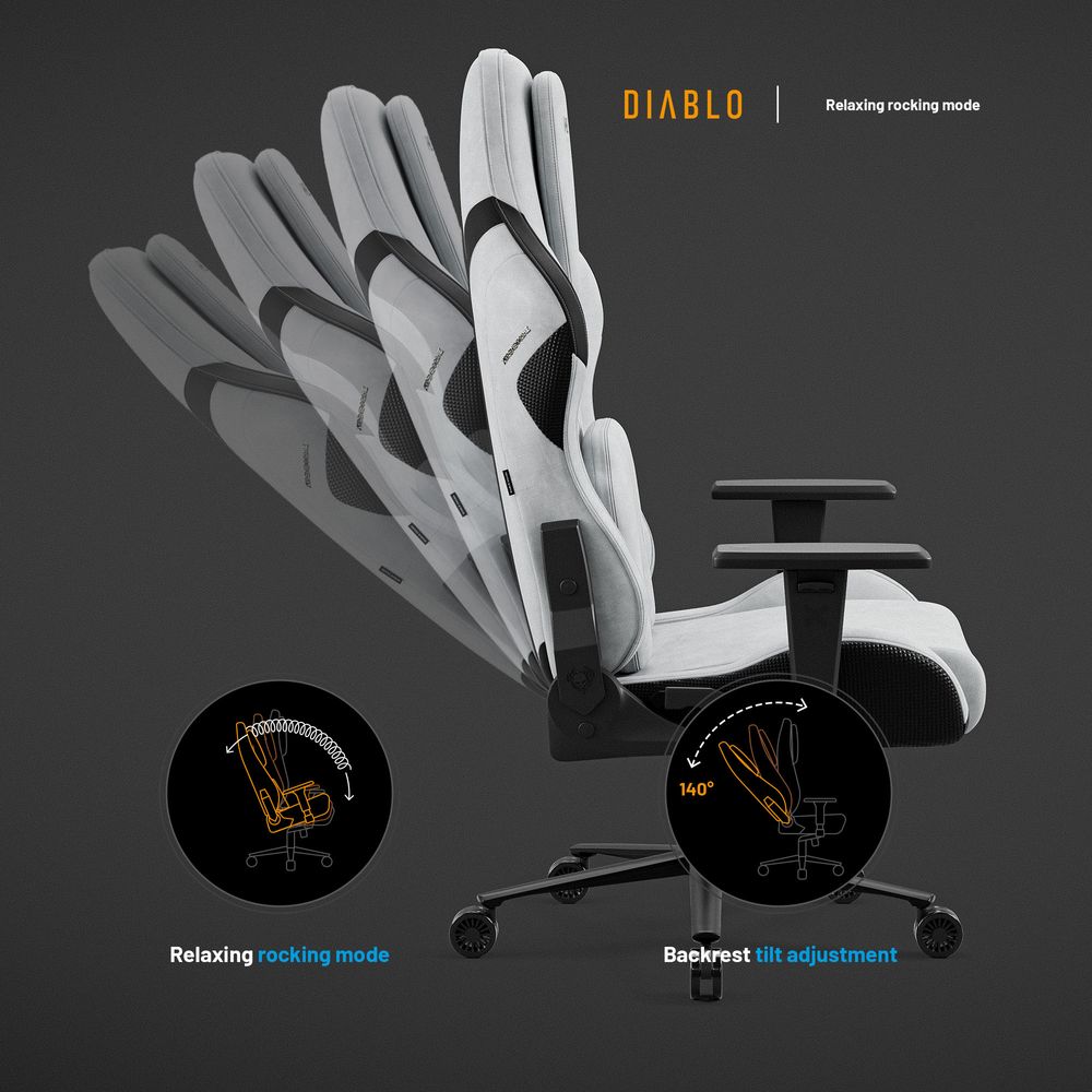 Diablo X.One Prime Gaming Stuhl Bürostuhl Schreibtischstuhl mit Kühlfunktion, Größe Normal, Farbe Grau