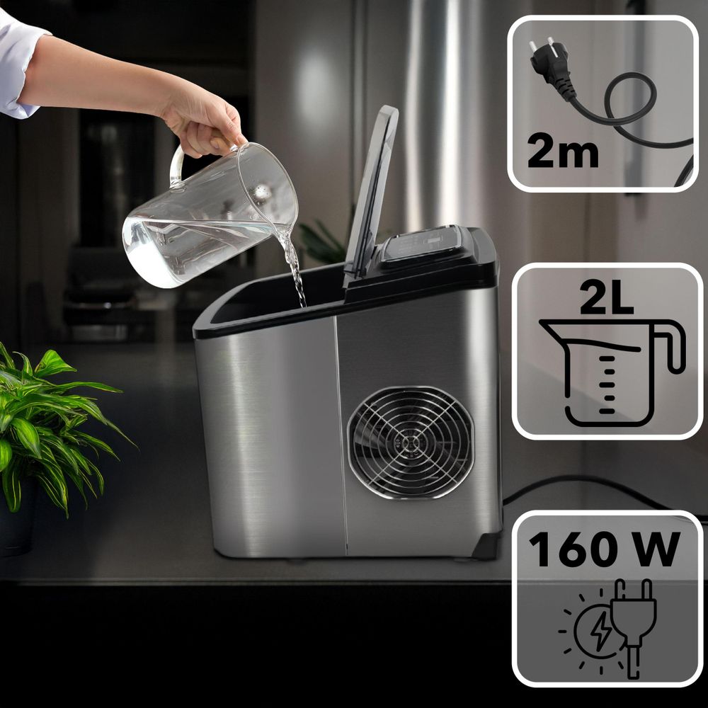 EBERG QIM Kostkarka do lodu 12 kg/24h 2 l automatyczne czyszczenie srebrna