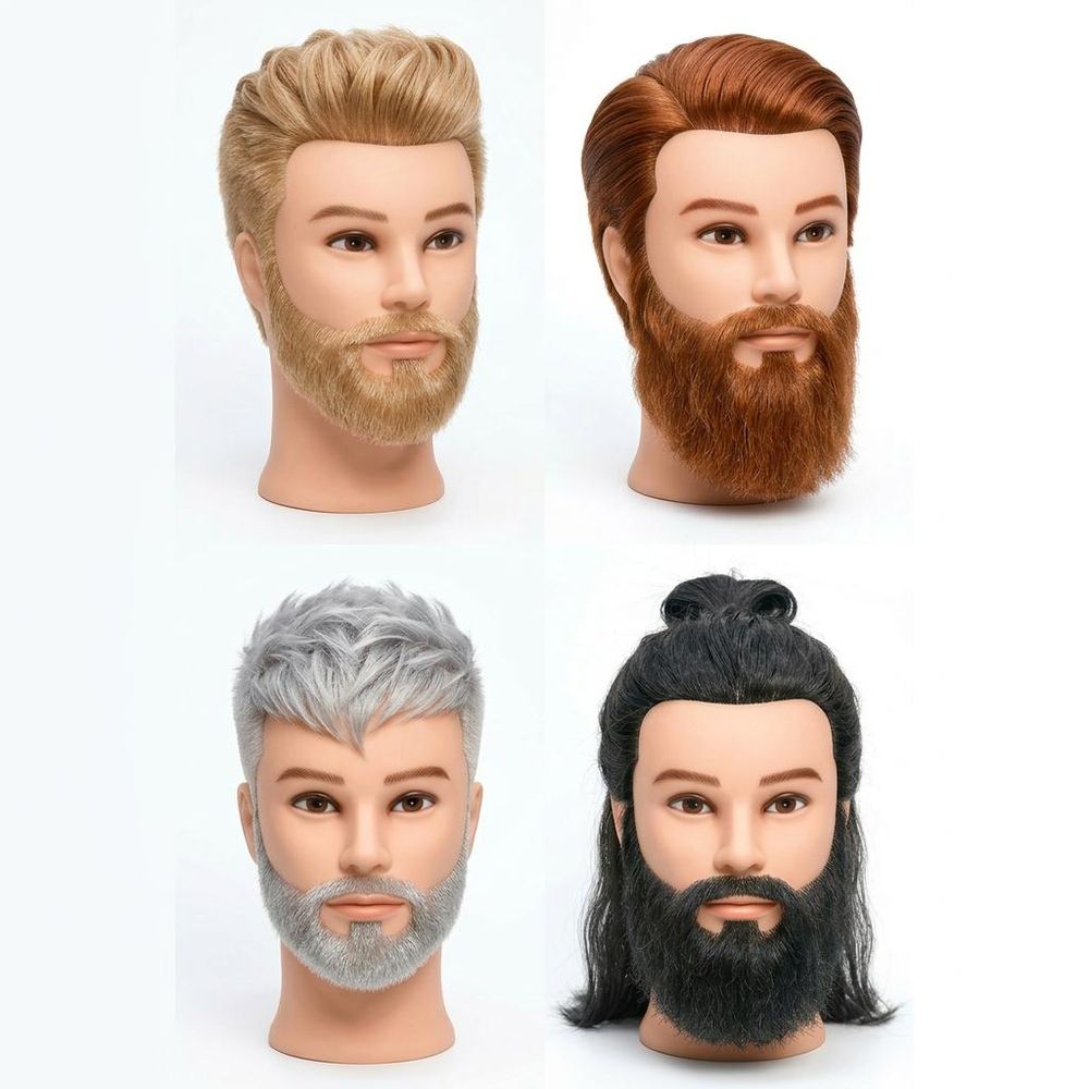 Friseurkopf Herren James Brown - 40cm Echthaar Trainingskopf mit Bart & Halterung