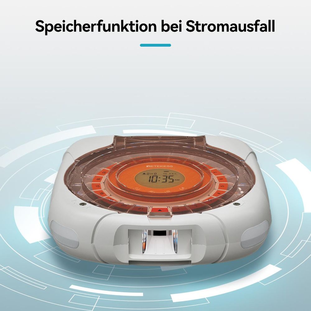 Retekess TH017 Smart Pillenbox, automatischer Tablettenausgabe, LCD-Display, Klingeltöne, Power-off-Speicherfunktion, für Haushalte, Senioren