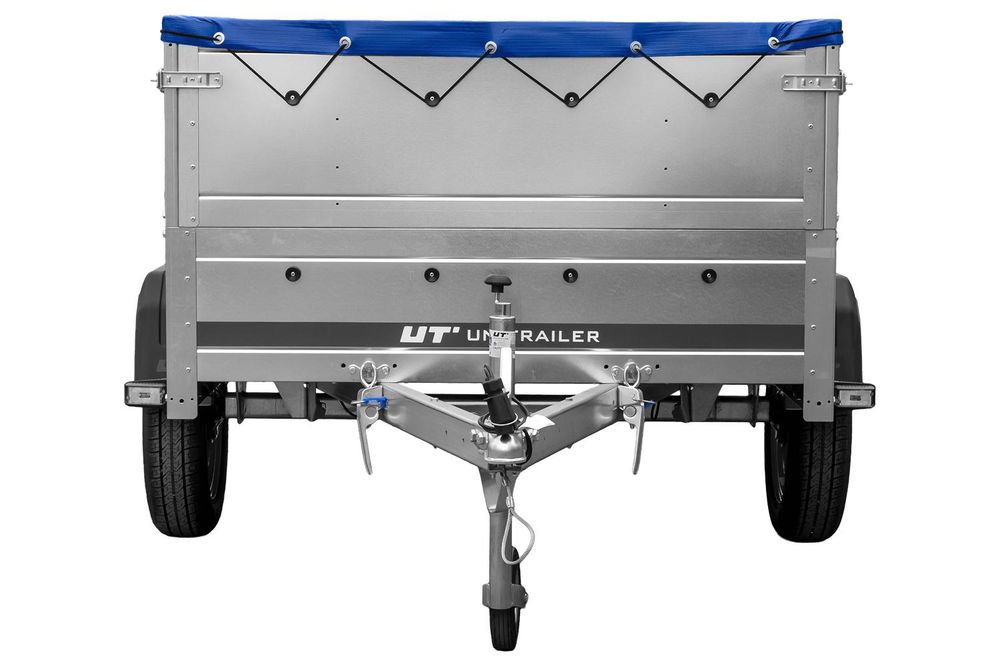 Przyczepka samochodowa 200x125 UNITRAILER GARDEN 201 KIPP z burtami BIS i plandeką niebieską