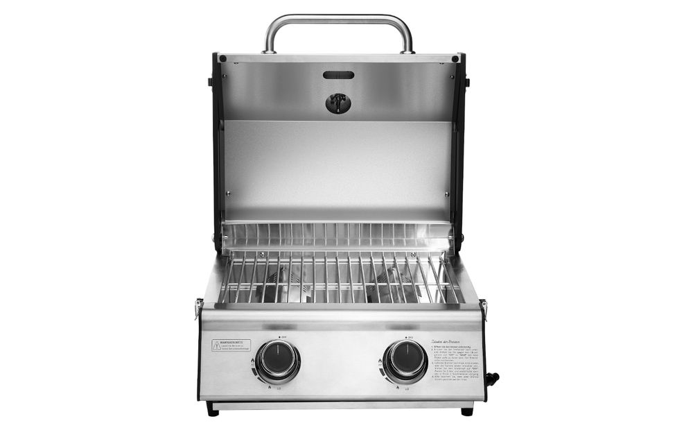 TAINO PLATINUM COMPACT Tischgrill 2 Brenner Gasgrill Edelstahl Kompakt Camping BBQ