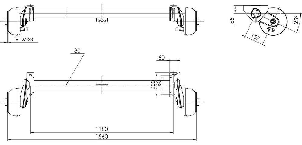 AL-KO gebremste Achse 1000 kg 1180 mm für Anhänger & Autotransporter