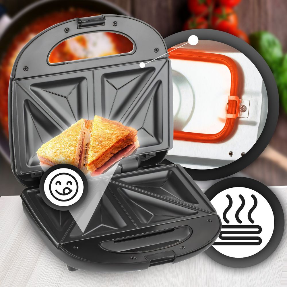 Sandwichmaker 750W, Sandwichtoaster für 2 Toasts, Antihaftbeschichtung, für Sandwich, Panini, Waffeln & mehr, abnehmbare Platten Schwarz Retoo