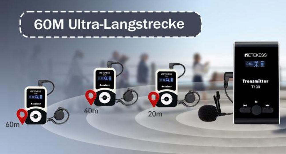 Retekess T130-T131 Tour guide System,60 Meter,99 Kanäle,18H,mit Mikrofon, PLL-Technologie, Geeignet für Reisebüros,Museumbesuche,walkie talkie
