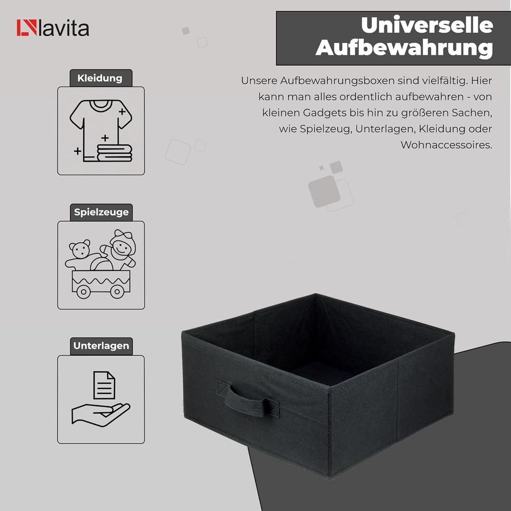 Lavita Storage Box | faltbare Aufbewahrung Boxen 31 x 31 x 15 cm | Schubladen-Organizer Box| Ordnungssysteme für Kleidung | Kleideraufbewahrung & Organisation | Schwarz | 6 stück