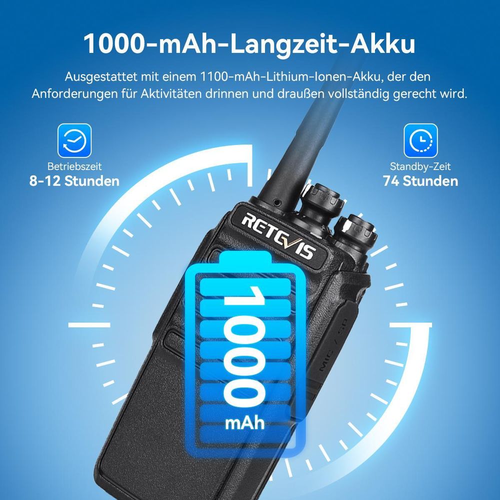 Retevis RT24 Walkie Talkie PMR446 Lizenzfreies, Professionelles Funkgeräte mit Großer Reichweite, mit Headset USB-Ladegerät, für Schule, Radfahren