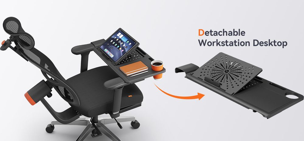 Newtral MagicH-BP Ergonomischer Stuhl mit Fußstütze des Home Office Desk Chair mit Auto-Following Lendenwirbelstütze+AbnehmbareWorkstation Desktop