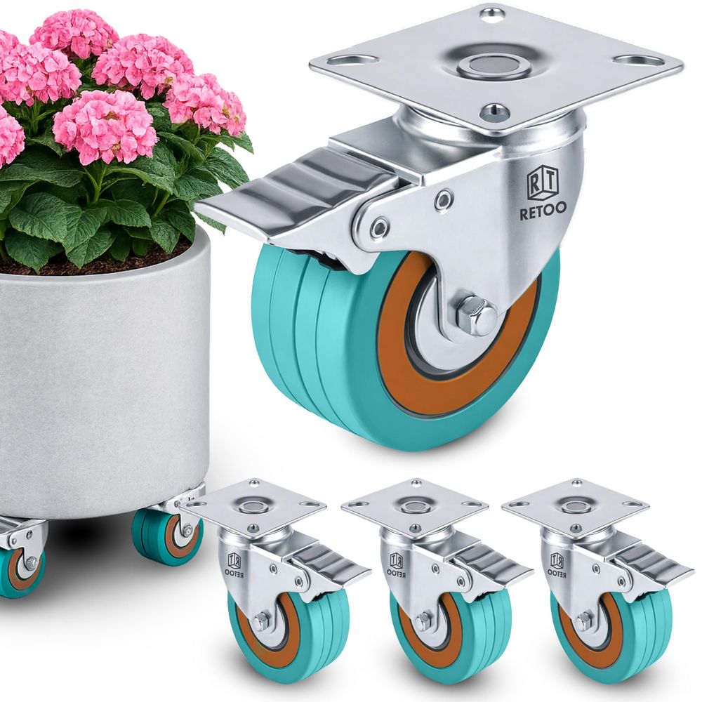Schwerlastrollen Lenkrollen Transportrollen 4er Set - Polyurethan 75mm, mit Bremse, bis 220 kg Tragfähigkeit für Möbel & Werkbank Retoo