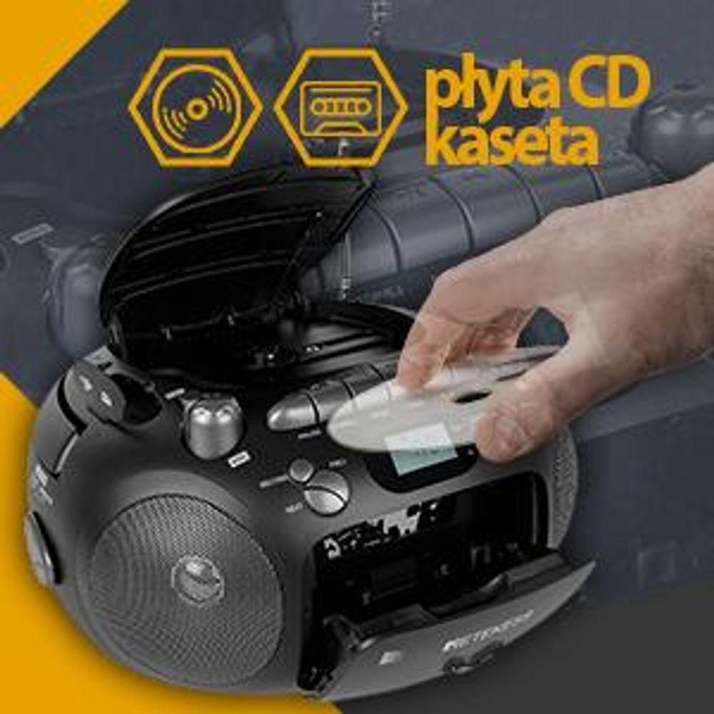 Retekess TR630 Radio z CD, Boombox z kasetą, Radio na baterie, Wyświetlacz LCD, Dźwięk stereo, USB SD TF, Odtwarzacz CD na kemping na zewnątrz