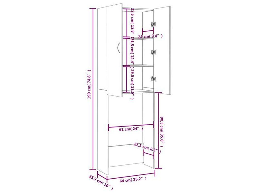 vidaXL Waschmaschinenschrank Weiß 64x25,5x190 cm