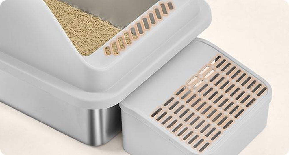 Feandrea Katzenklo Edelstahl, Katzentoilette, offenes Design, mit hohen Seitenwänden, Trittstufe, Schaufel, Bürste, für Katzen bis zu 15 kg