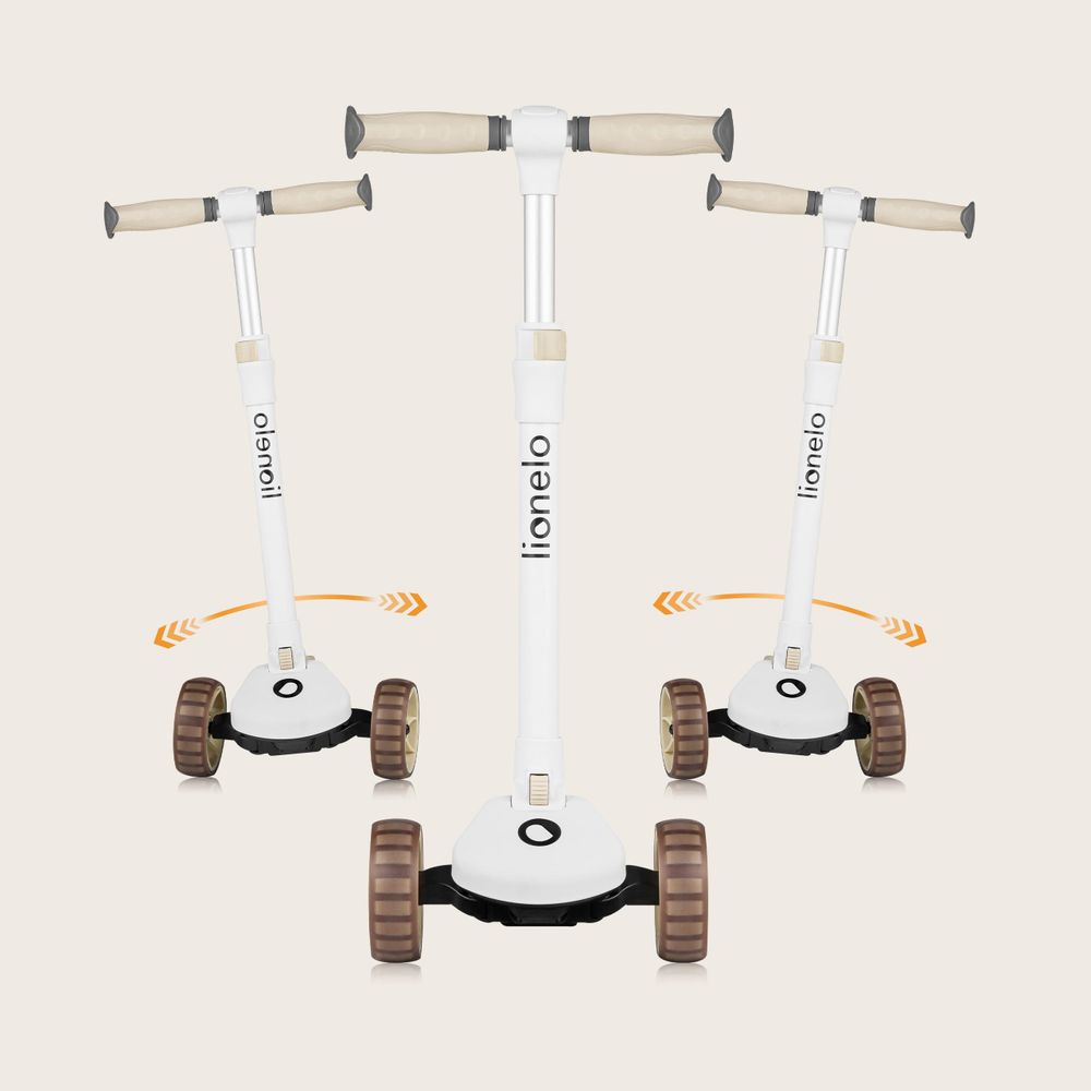Lionelo Franky 2in1 Kinder Laufrad bis 20 kg Balance Roller bis 50 kg Höhenverstellbar, LED-Räder, rutschfestes Trittbrett, Korb Beige