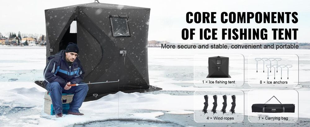 VEVOR Tragbares Eisangelzelt, Pop-Up-Zelt zum Eisfischen für 1–2 Personen, Angel