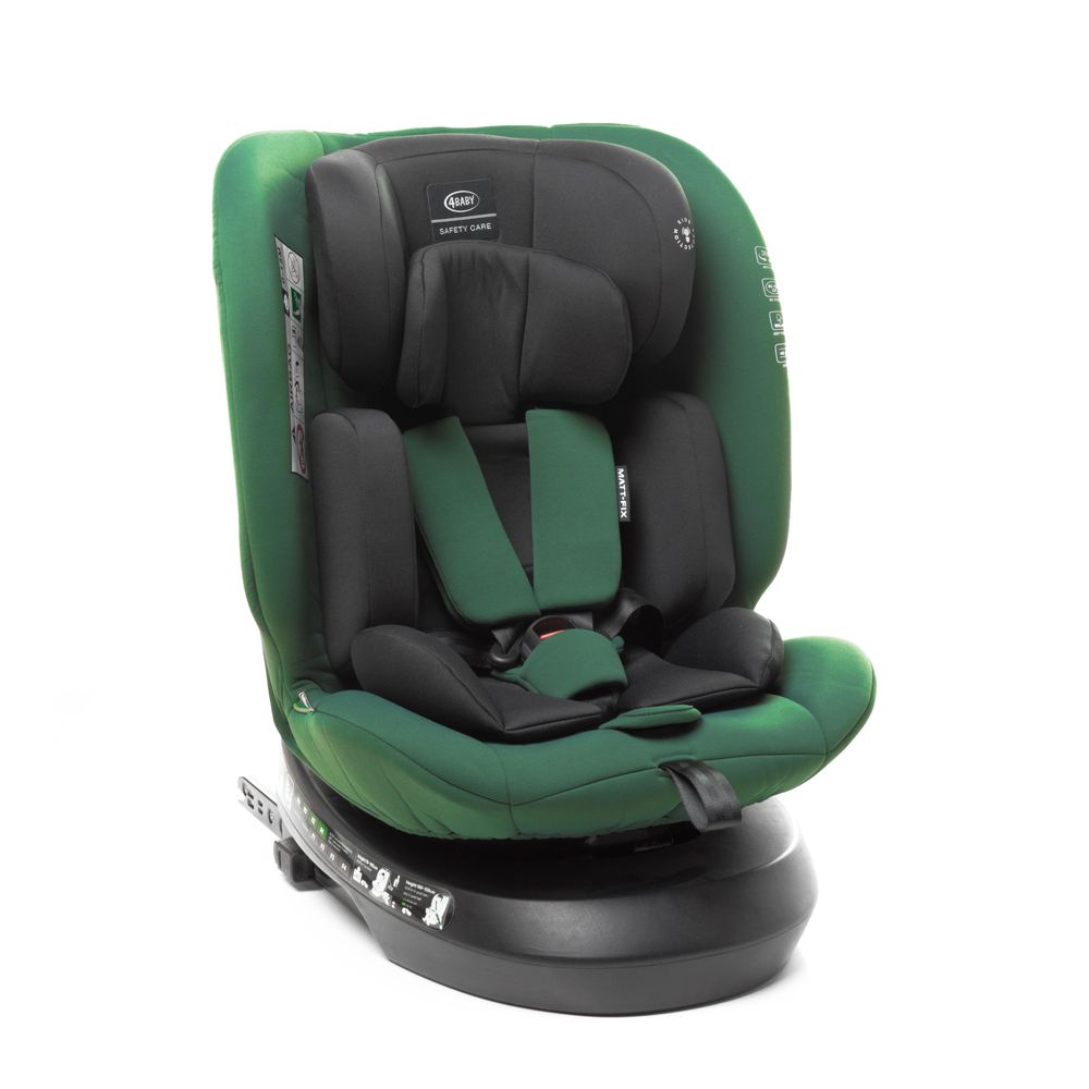 4BABY Kindersitz drehbar 360 ISOFIX Matt-Fix I-SIZE verstellbare Kopfstütze Sitz 0-36kg, 40-150 cm DarkGreen