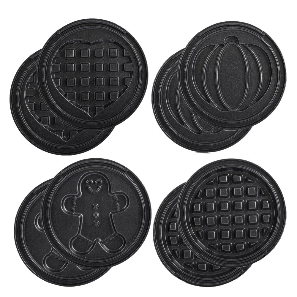 LEHMANN Mini Piastra per Waffle con Piastre Intercambiabili, Forme - Zucca, Omino di pan di zenzero, Cuore e Classica