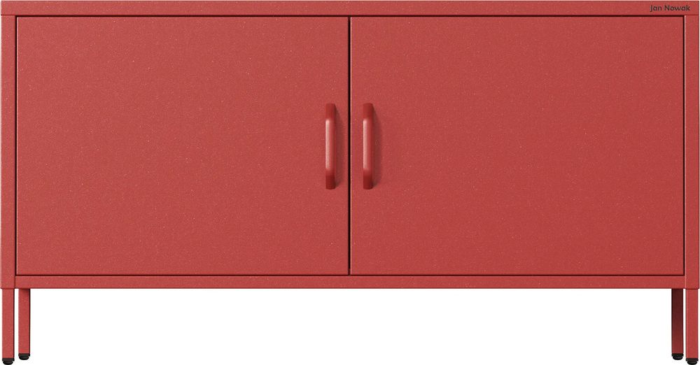 Jan Nowak Fernsehschrank ROSA TV Schrank TV Board für Wohnzimmer, Schlafzimmer Metall Fernsehtisch mit Türen und Stauraum, 115 x 59,5 x 40 cm, Rot