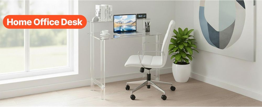 VEVOR Acryltisch Computertisch 2-stufiger Bürotisch mit Monitorständer, moderner Schreibtisch (60 kg belastbar) für Schlafzimmer Büro Arbeitszimmer Garderobe, 50 x 80 x 88 cm (transparent)