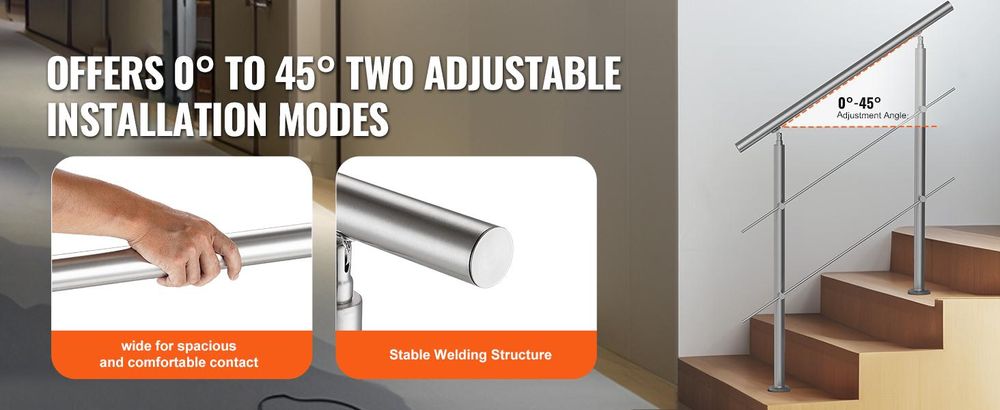 VEVOR 119,9 cm Handläufe für Außentreppen 2 Querstangen Treppe für Veranda Deck, Stehende Fläche-d, 2 Horizontale Stangen-b