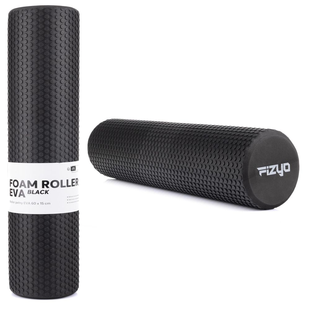 FIZYO Dlhý Masážny Valec – EVA Penový Roller s Výstupkami na Jogu, Pilates, Fitness, Rehabilitáciu a Regeneráciu Svalov – 60x15 cm Čierny