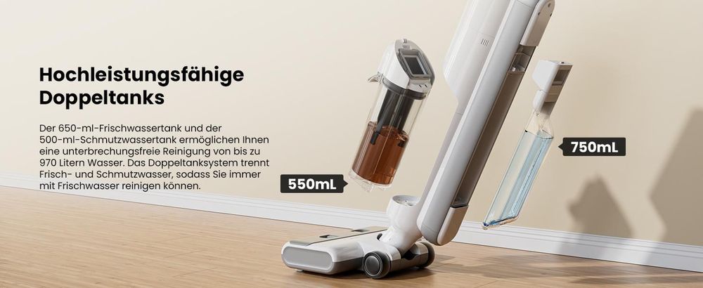 Proscenic FO10 Ultra P Nass- & Trockensauger 60 Min, Smart 3 in 1, Kantenreinigungsbürste,selbstwaschender/selbsttrocknender, für Hartböden, Tierhaare